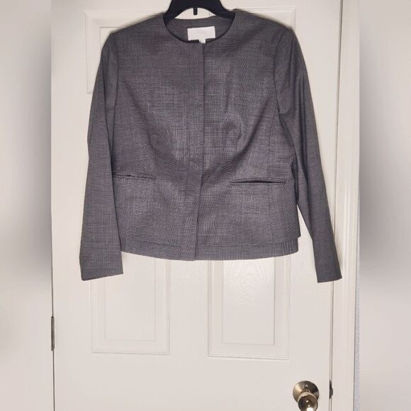 Boss by Hugo Boss 14 HerringboneGray 100% WOOL Pockets Buttons Down Women Blazer - Picture 1 of 13
